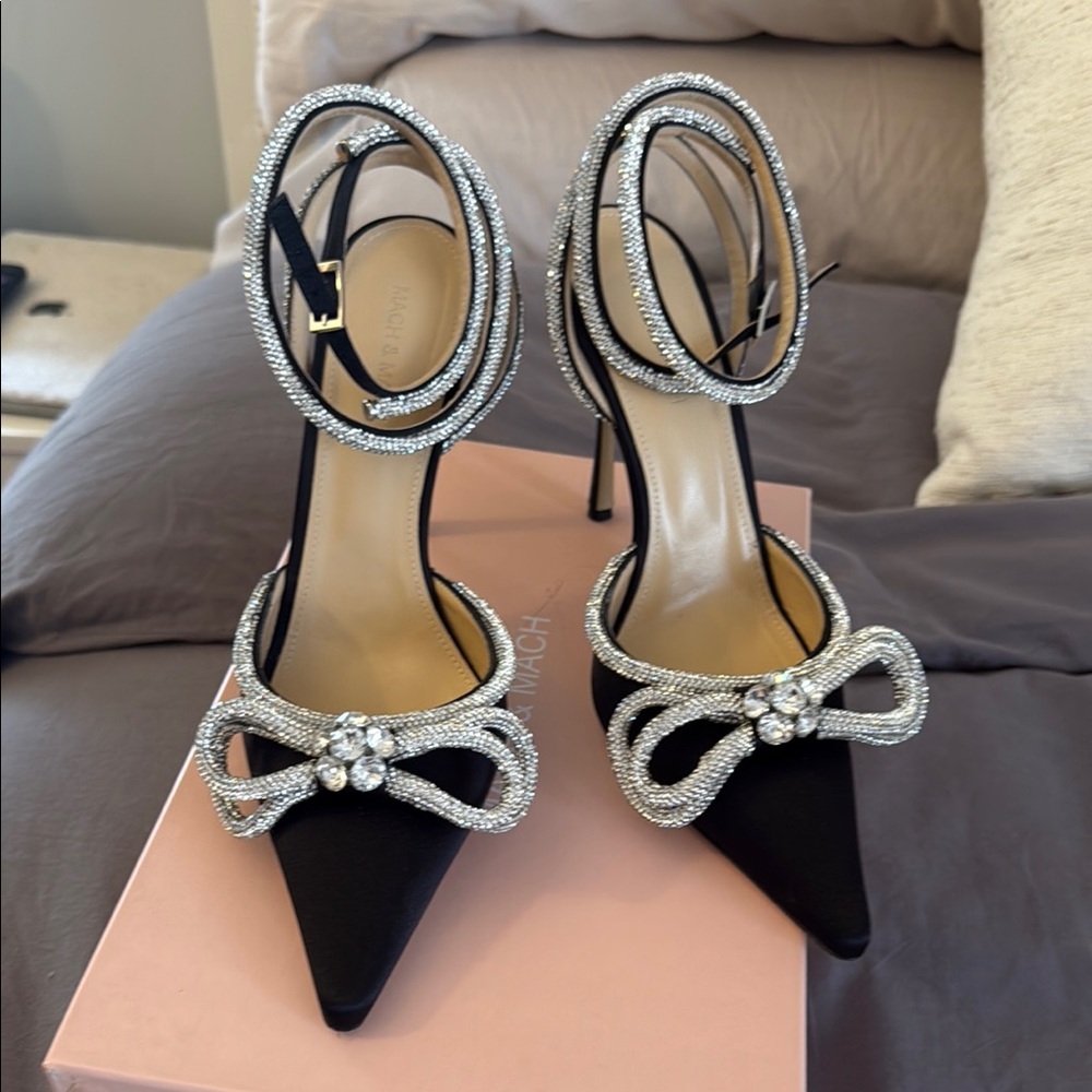 MACH & MACH Black Heels with Silver Bow Detail 
Perfect condition. Worn once